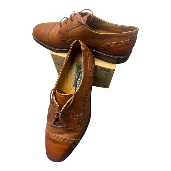 Cole Haan Giraldo LX Cap Toe Oxford 10 D British Tan Leather Classic Preppy - Picture 1 of 13
